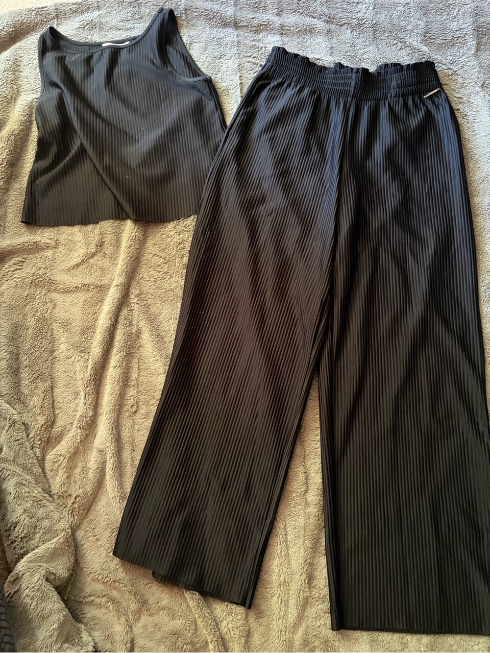 La Vie En Rose Black Ribbed Tank and Wide-Leg Pajama Pants Set